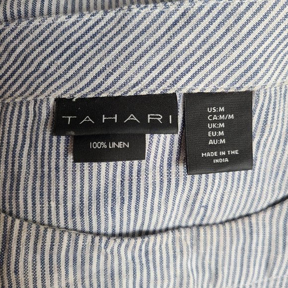 TAHARI Blue & White Linen Pinstripe Dress M - Picture 5 of 6